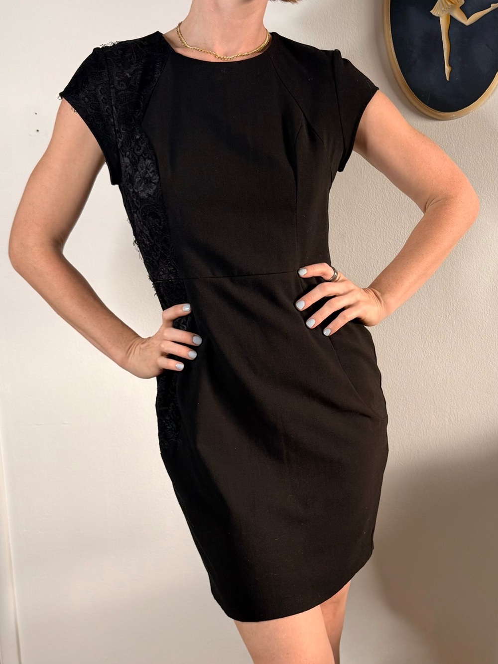 Forever 21 Black Cap-Sleeve Lace-Panel Mini Dress